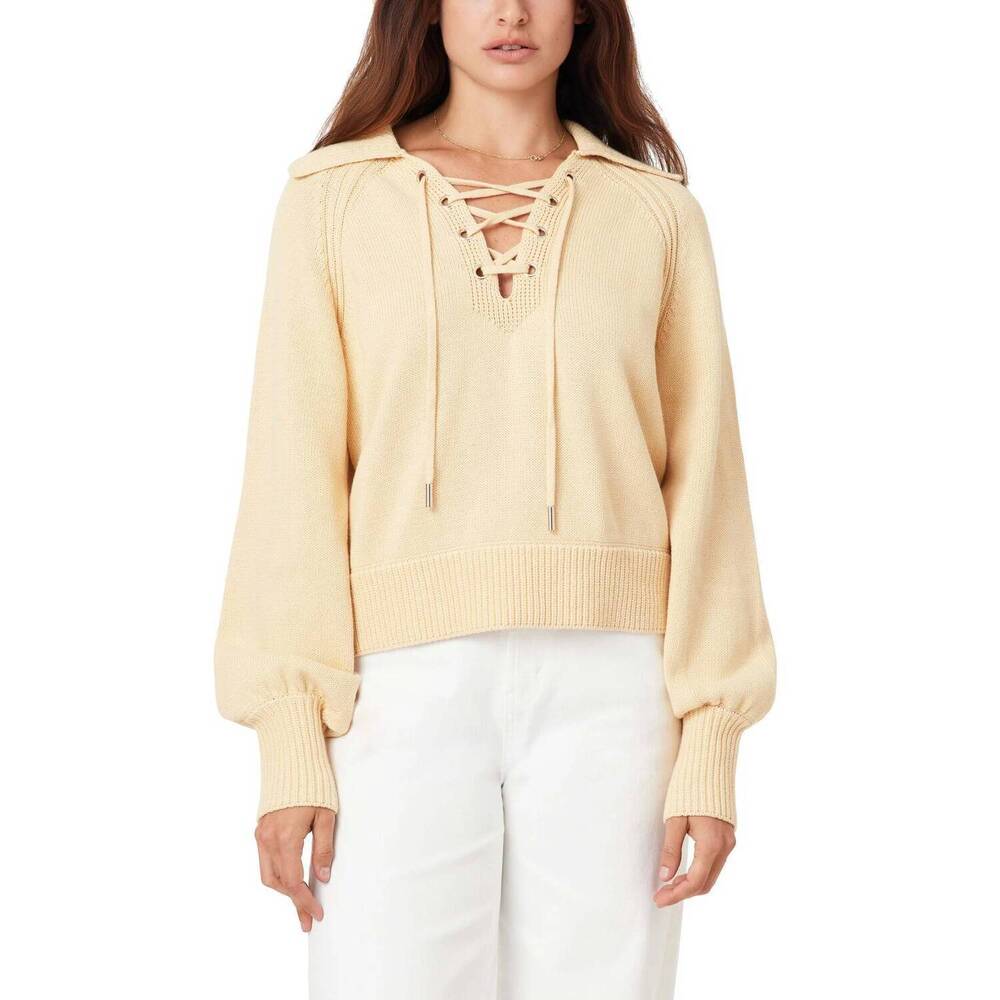 NEW HABITUAL lace up sweater in chamomile